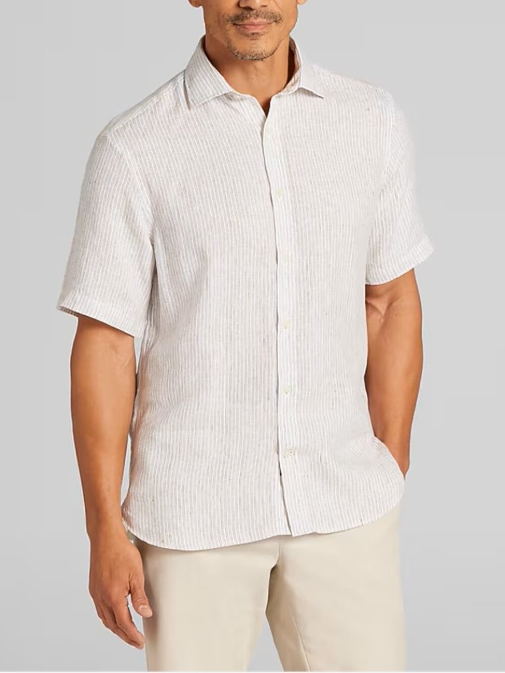 Joseph Abboud Modern Fit 100% Linen Short Sleeve Button Up Shirt